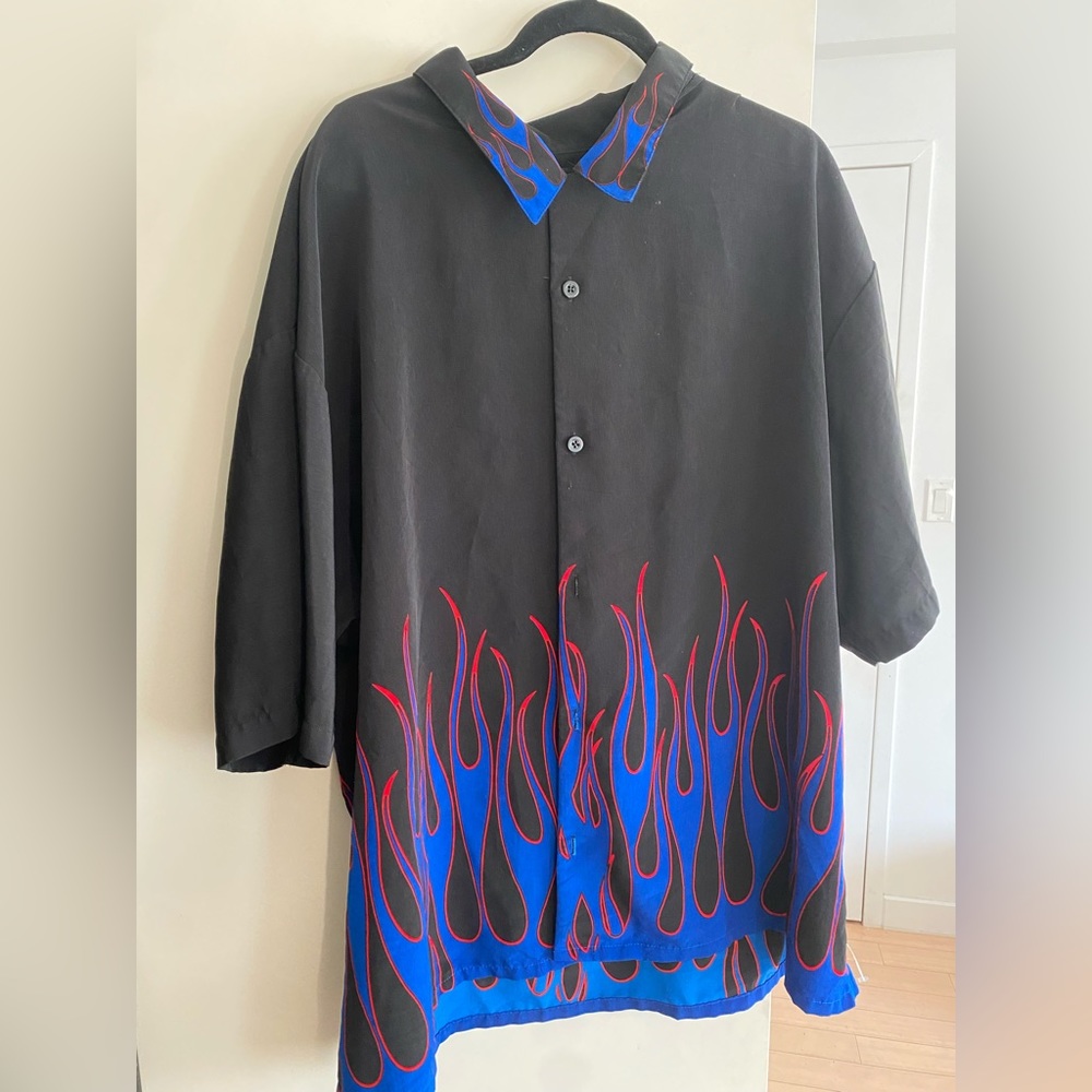 Black button up flame shirt